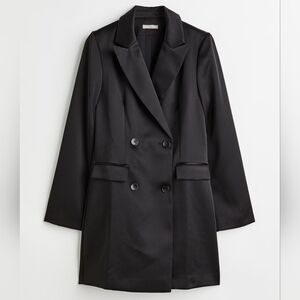 H&M Double-Breasted Satin Tuxedo Mini Dress – Black – Size XL